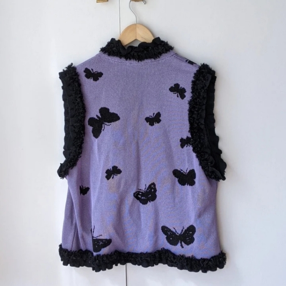 💜Vintage 80s Brenda French for French Rags loomed butterfly sweater vest Size L - Picture 5 of 10